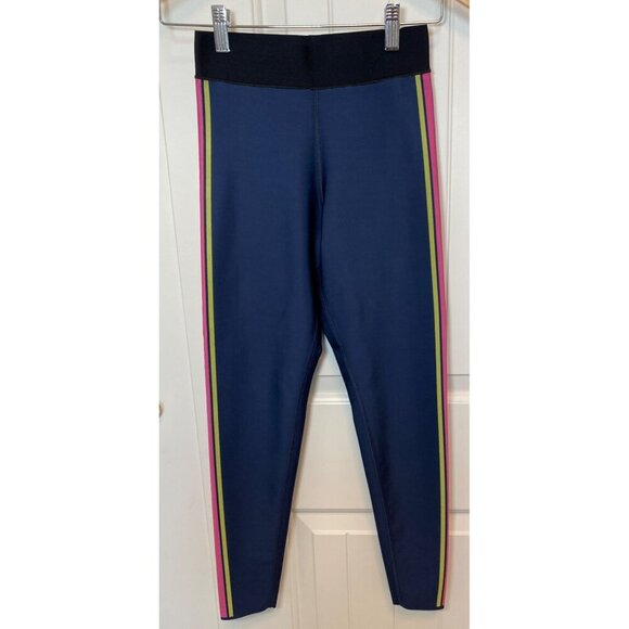 Ultracor Navy Leggings With Neon Pink Green & Red Stripes High-Waist, Small, EUC - Picture 2 of 7
